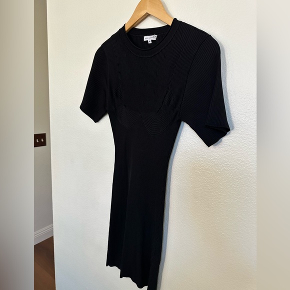 Good American Classic Black Ribbed Midi Dress with intricate ribbing on bust. - Picture 3 of 12
